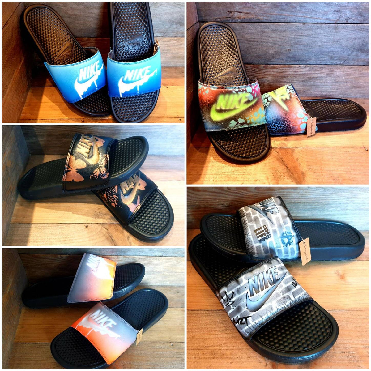 Custom Painted Sliders - Black White Brick Wall Graffiti Drip Slides