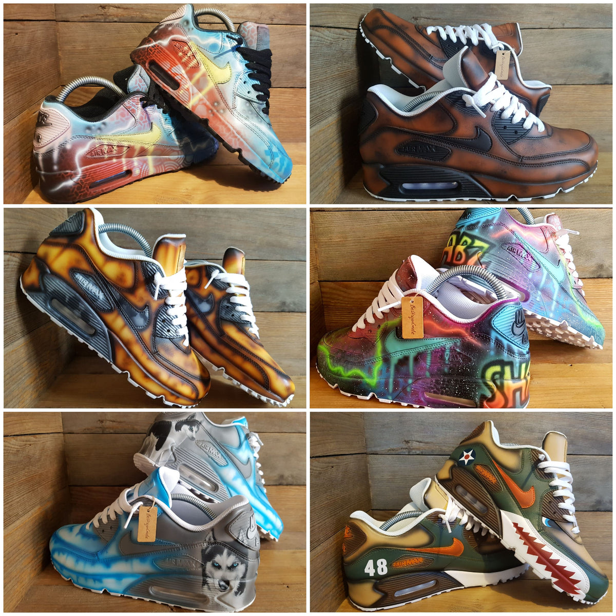 Custom Painted Air Max 90 - Yellow White Brick Wall Graffiti Drip Trainers
