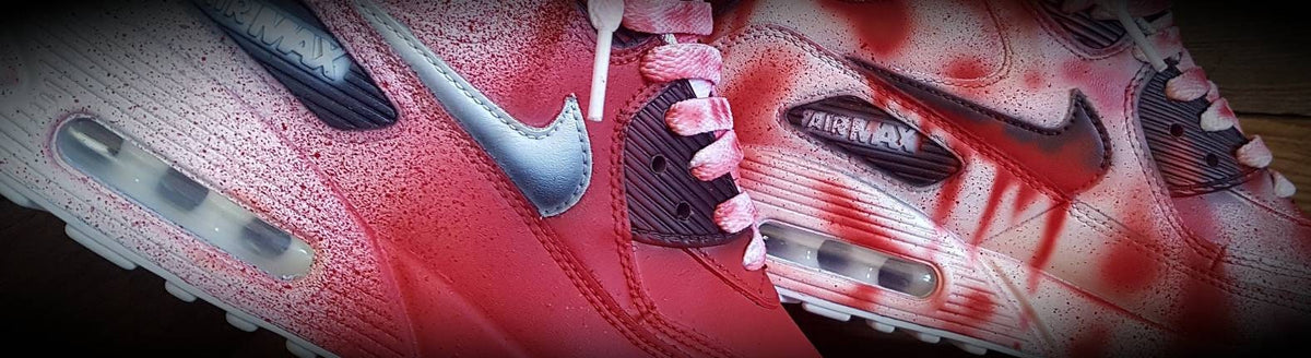Custom Painted Air Max 90 - Red White Splatter Stained Trainers