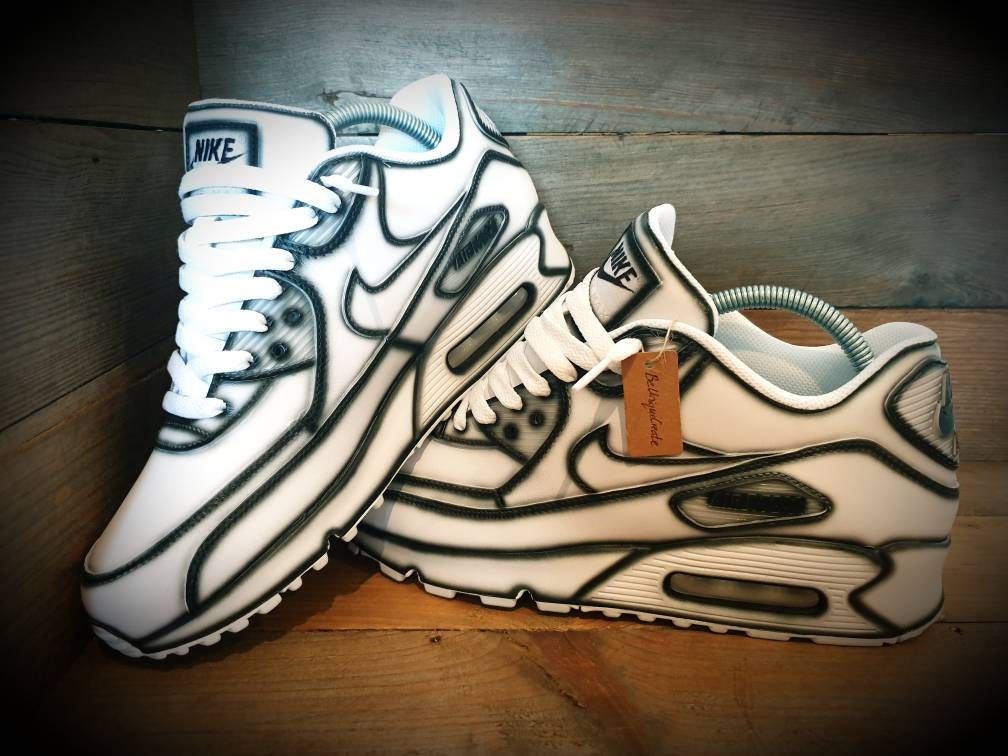 Custom Painted Air Max 90 - White Black Cartoon Trainers