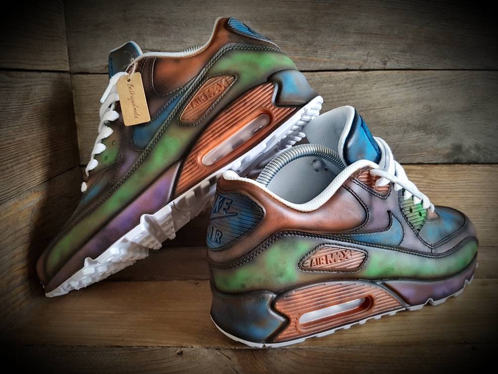 Custom Painted Air Max 90 - Distressed Vintage Blue Green Trainers