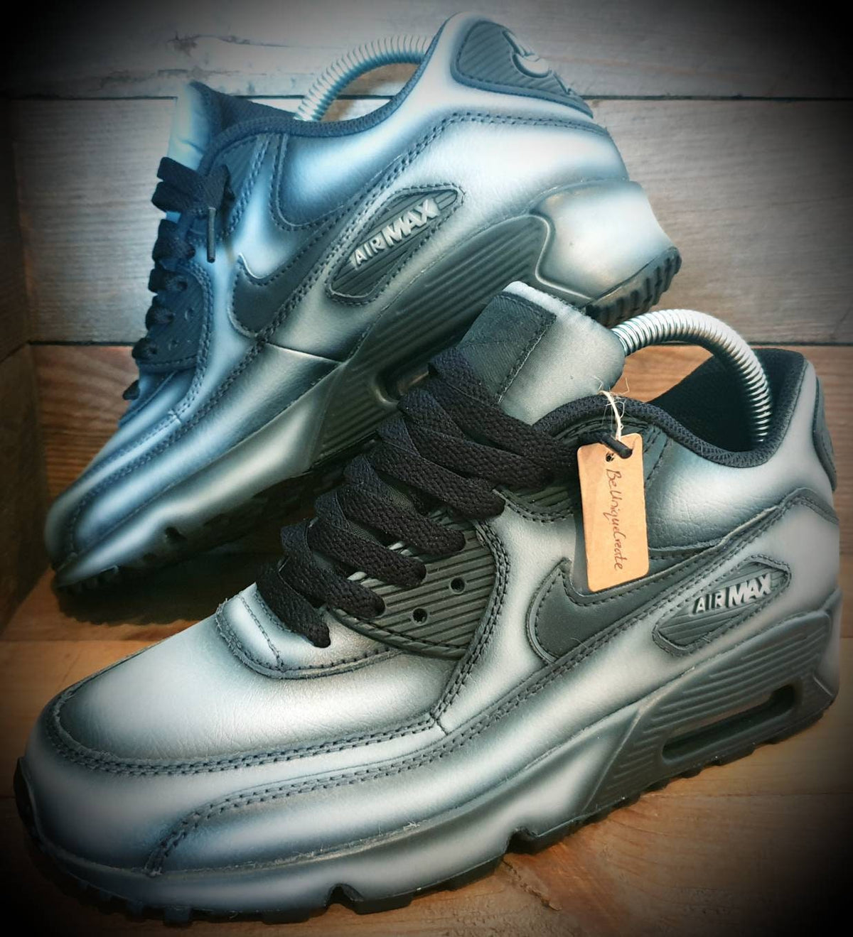 Custom Painted Air Max 90 - Black White Ghost Effect Trainers