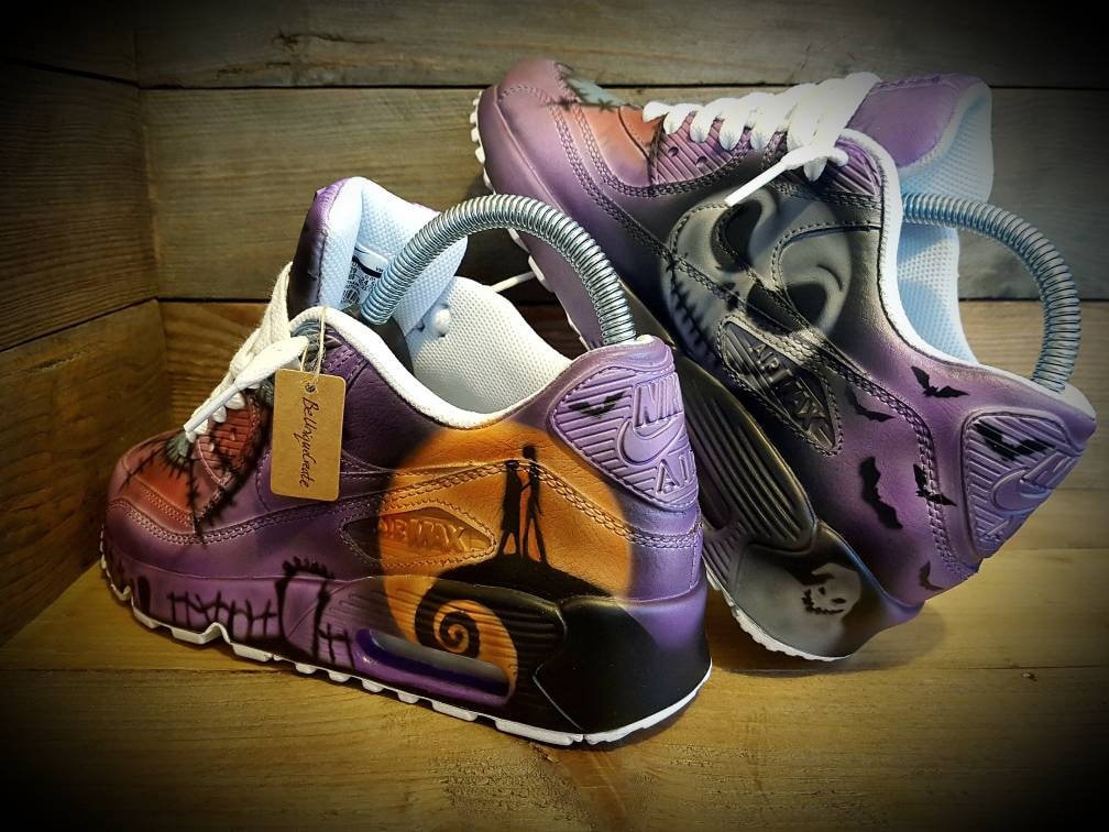 Custom Painted Air Max 90 - Nightmare Before Christmas Purple Pink Trainers