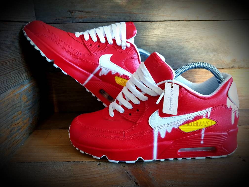 Custom Painted Air Max 90 - Red White Drip Trainers
