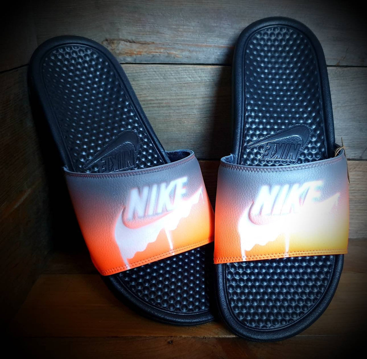 Custom Painted Sliders - Orange White Drip Slides