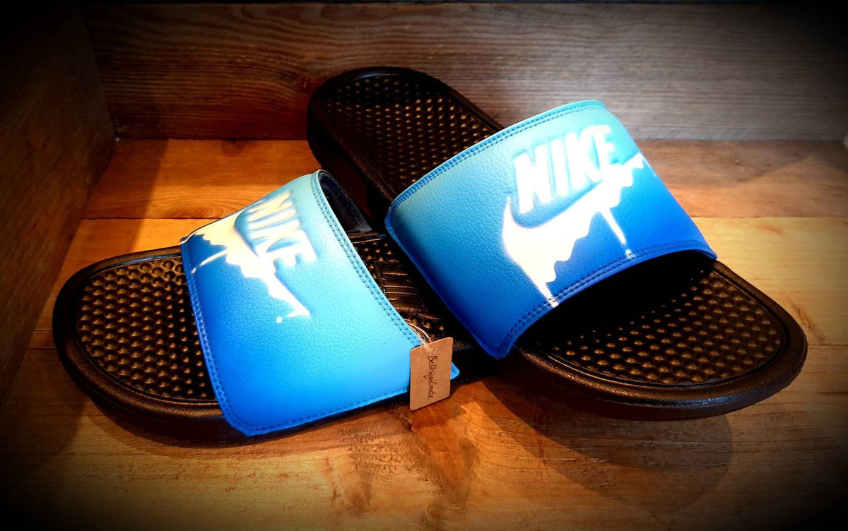 Custom Painted Sliders - Blue White Drip Slides