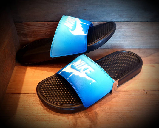 Custom Painted Sliders - Blue White Drip Slides