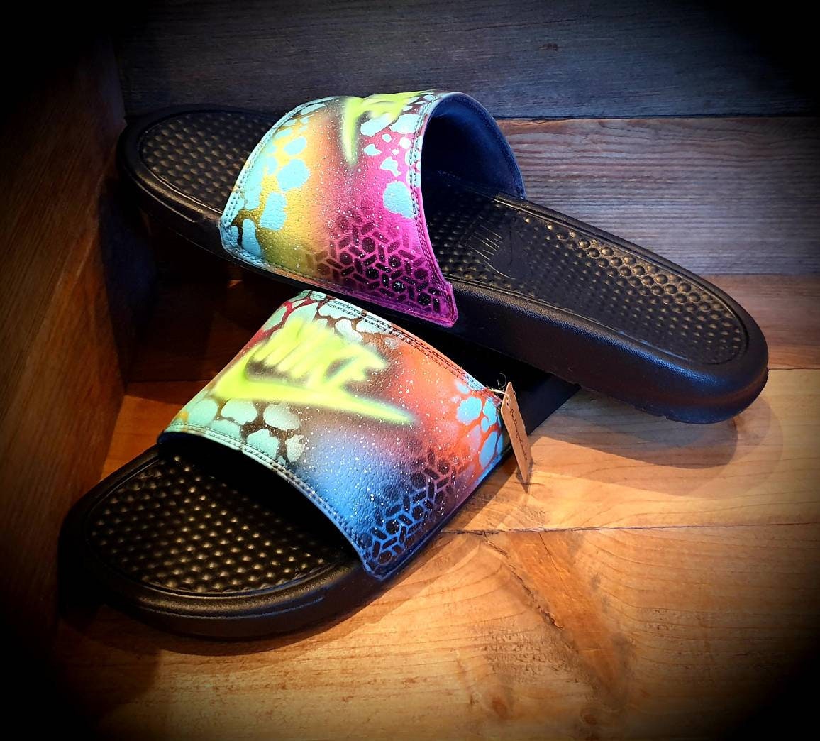 Custom Painted Sliders - Neon Green Yellow Graffiti Drip Slides
