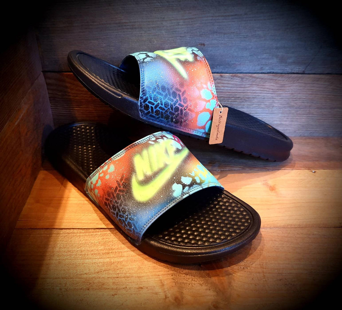 Custom Painted Sliders - Neon Green Yellow Graffiti Drip Slides