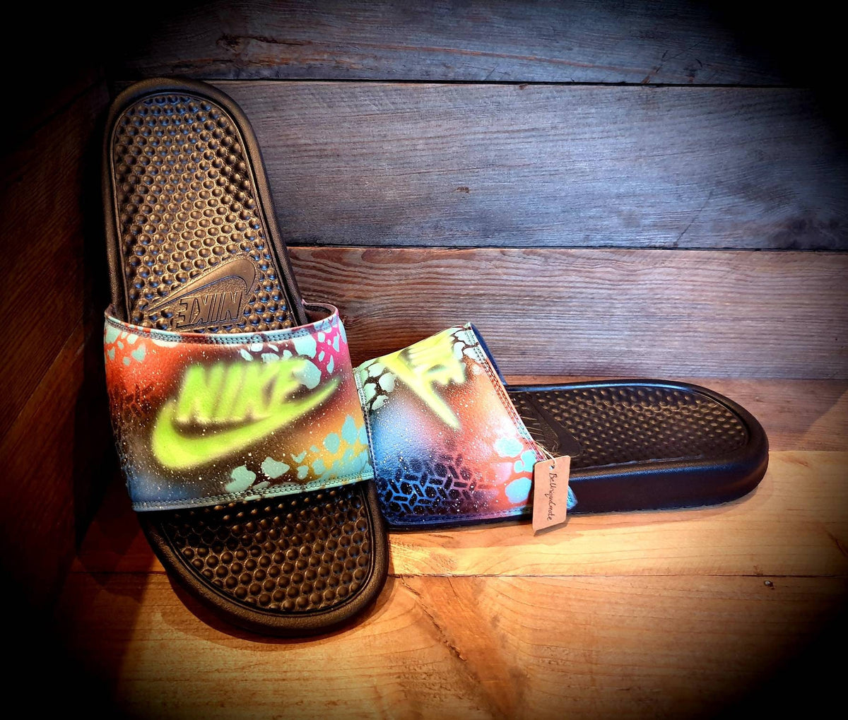 Custom Painted Sliders - Neon Green Yellow Graffiti Drip Slides