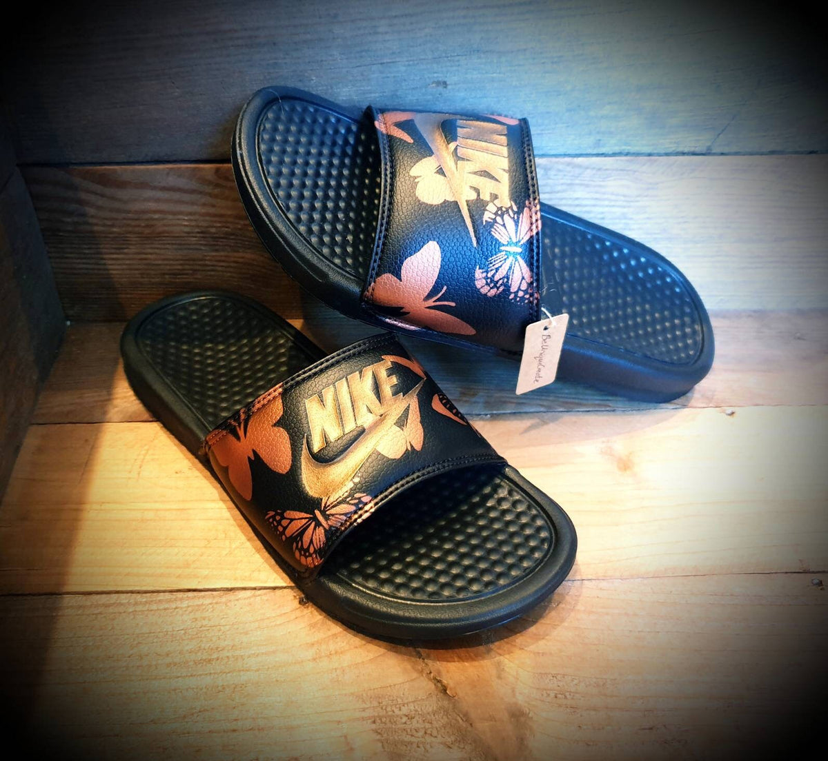 Custom Painted Sliders - Metallic Rose Butterfly Slides