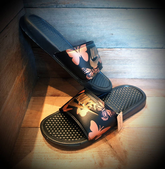 Custom Painted Sliders - Metallic Rose Butterfly Slides
