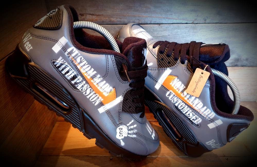 Custom Painted Air Max 90 - Grey Black Graffiti Trainers