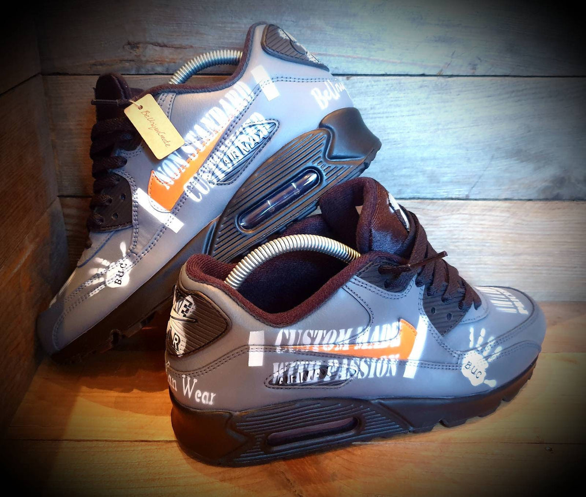 Custom Painted Air Max 90 - Grey Black Graffiti Trainers