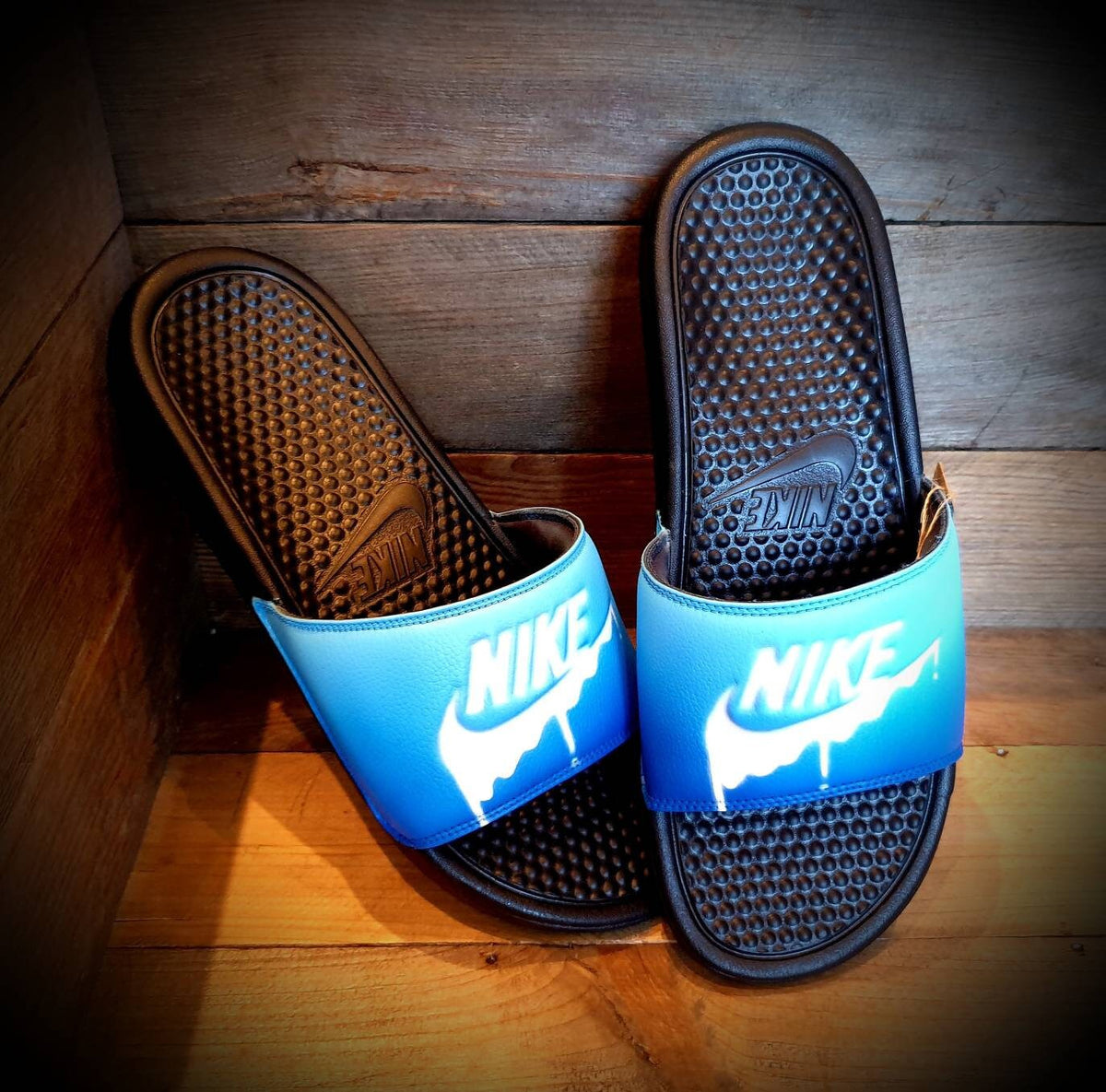 Custom Painted Sliders - Blue White Drip Slides