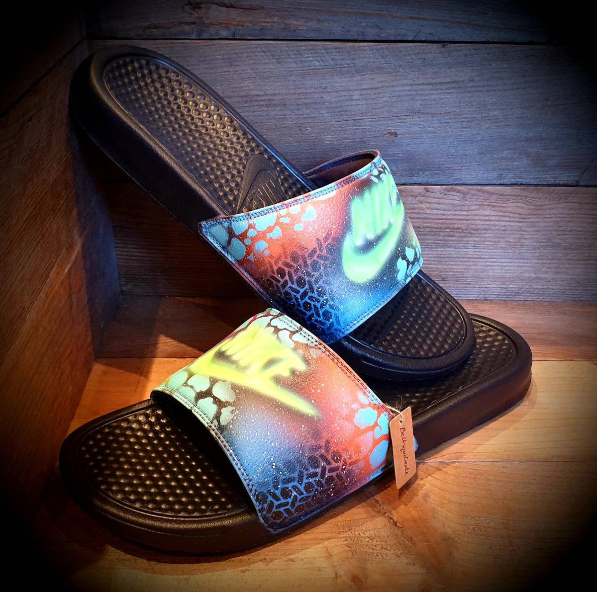 Custom Painted Sliders - Neon Green Yellow Graffiti Drip Slides