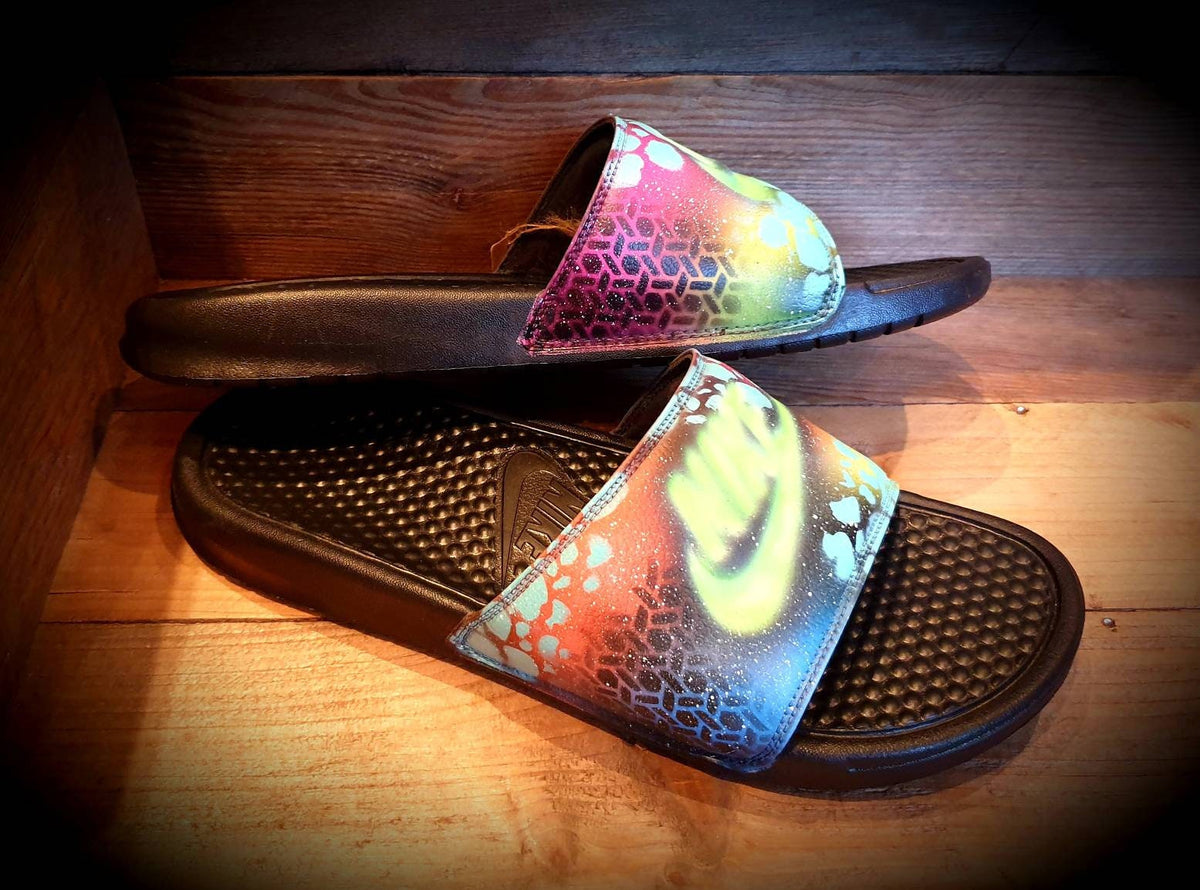 Custom Painted Sliders - Neon Green Yellow Graffiti Drip Slides