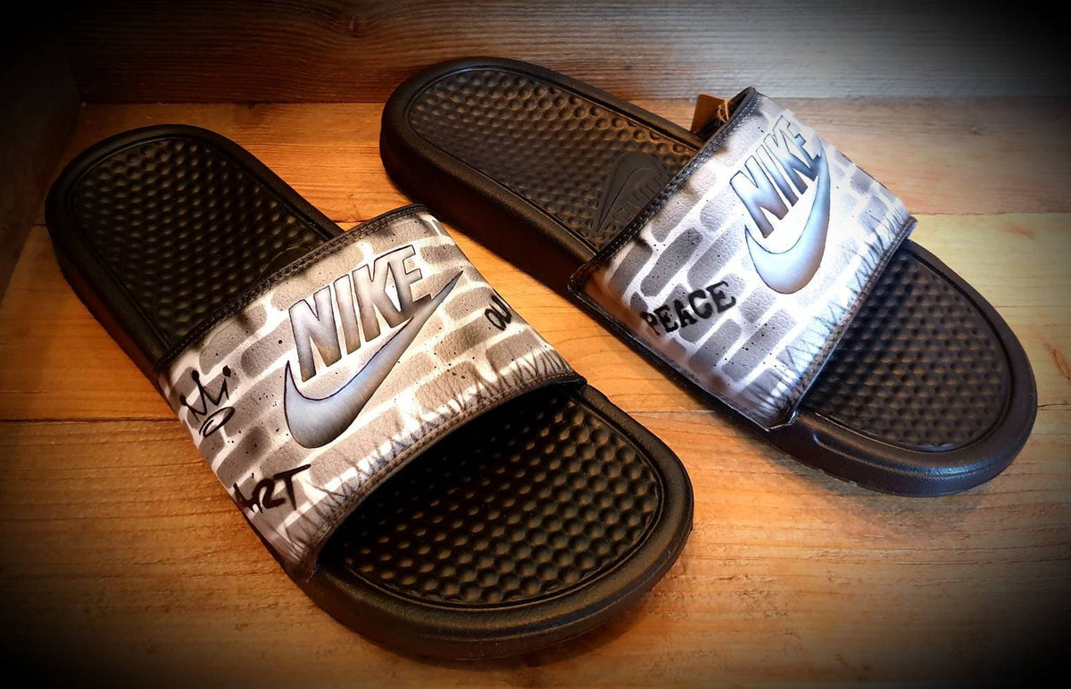 Custom Painted Sliders - Black White Brick Wall Graffiti Drip Slides