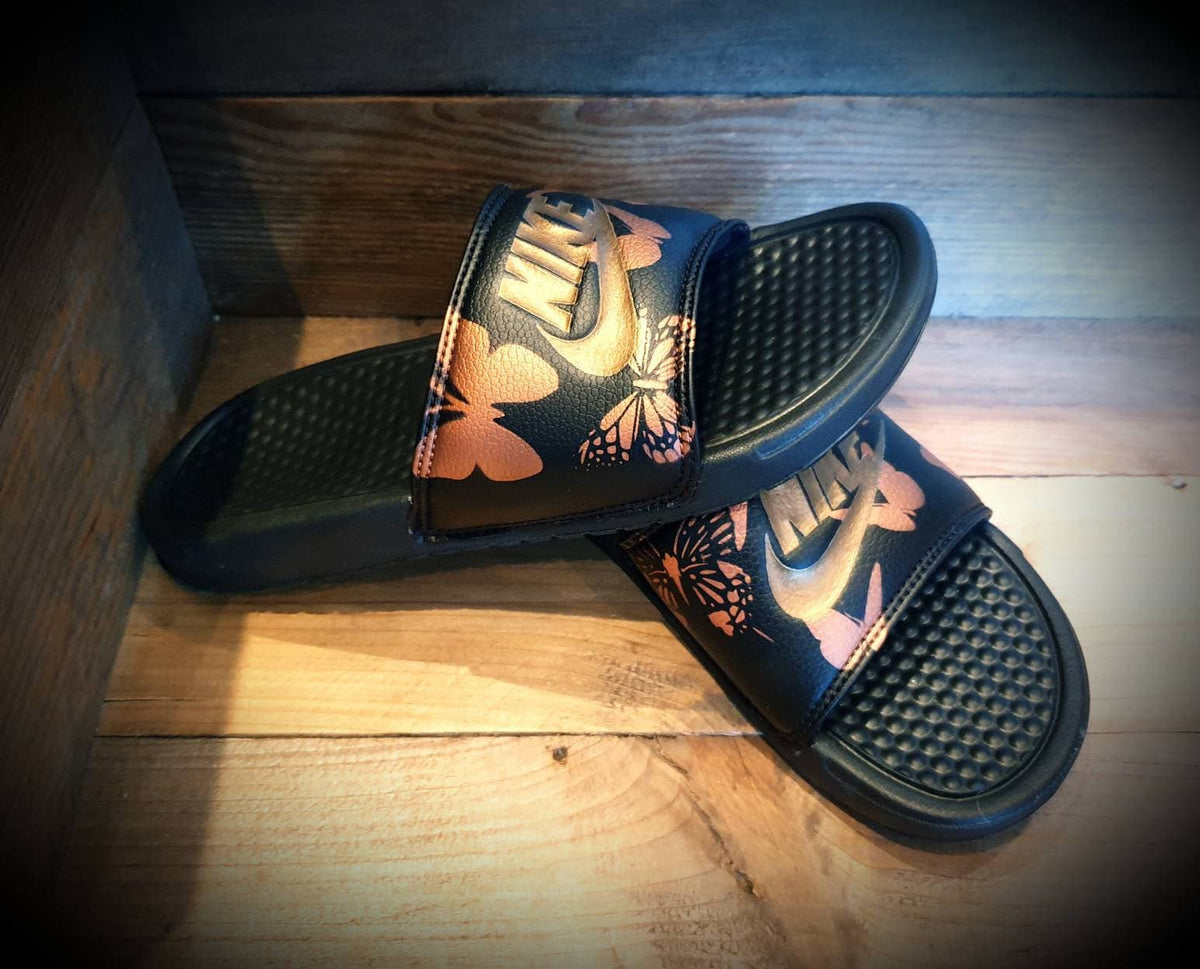 Custom Painted Sliders - Metallic Rose Butterfly Slides