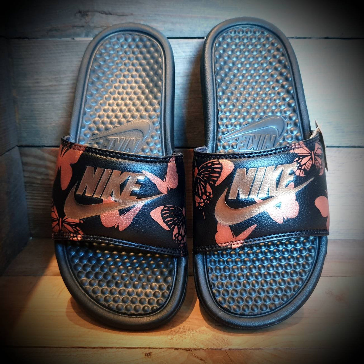 Custom Painted Sliders - Metallic Rose Butterfly Slides
