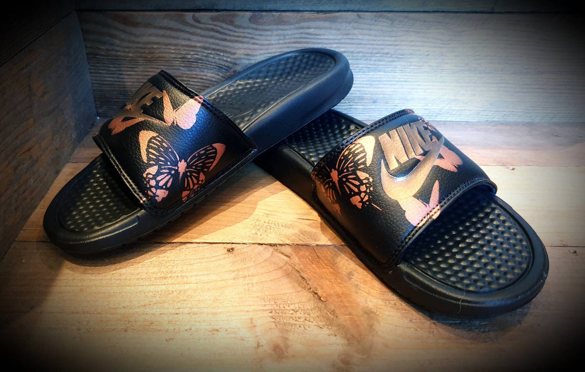 Custom Painted Sliders - Metallic Rose Butterfly Slides