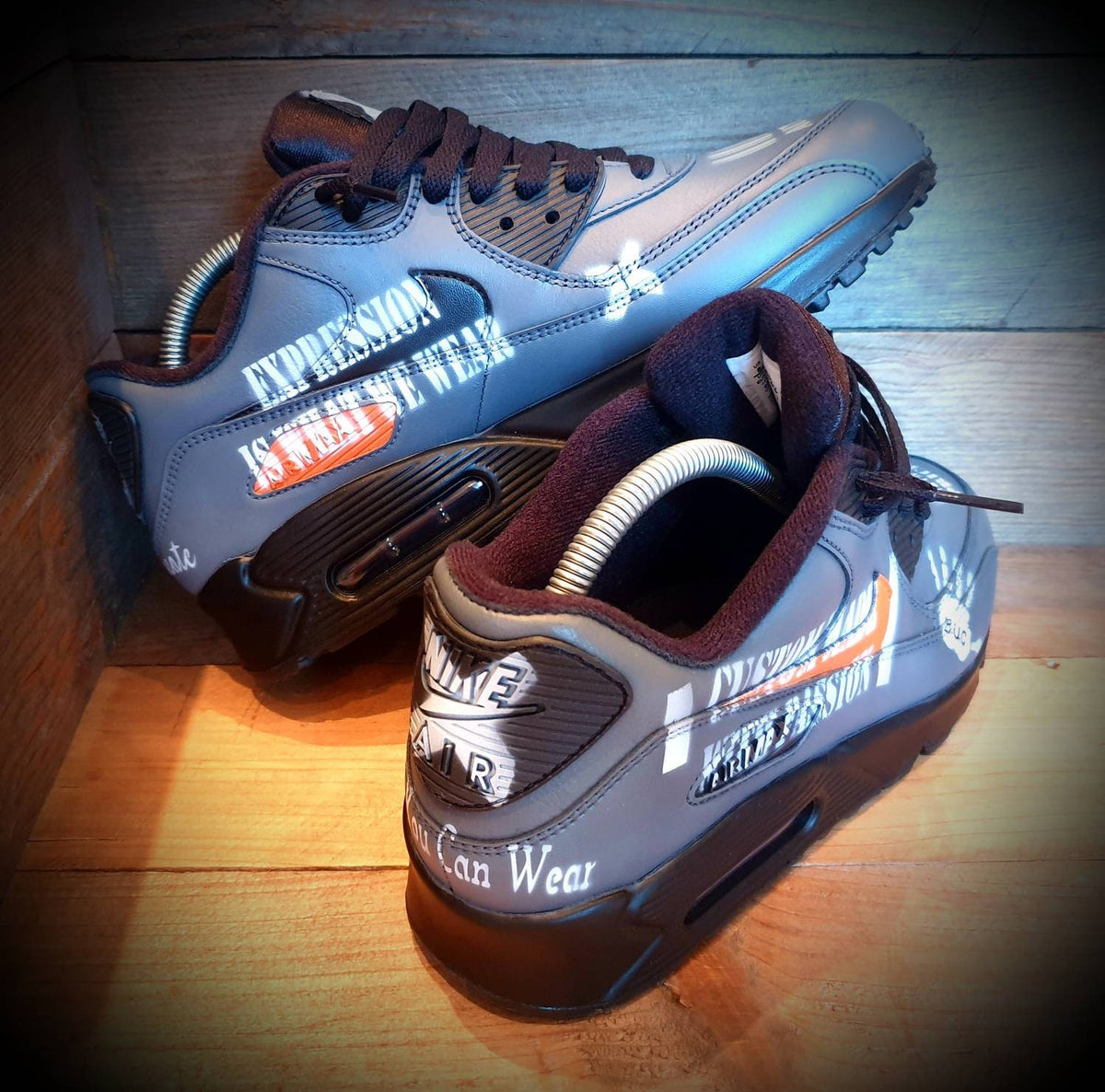 Custom Painted Air Max 90 - Grey Black Graffiti Trainers