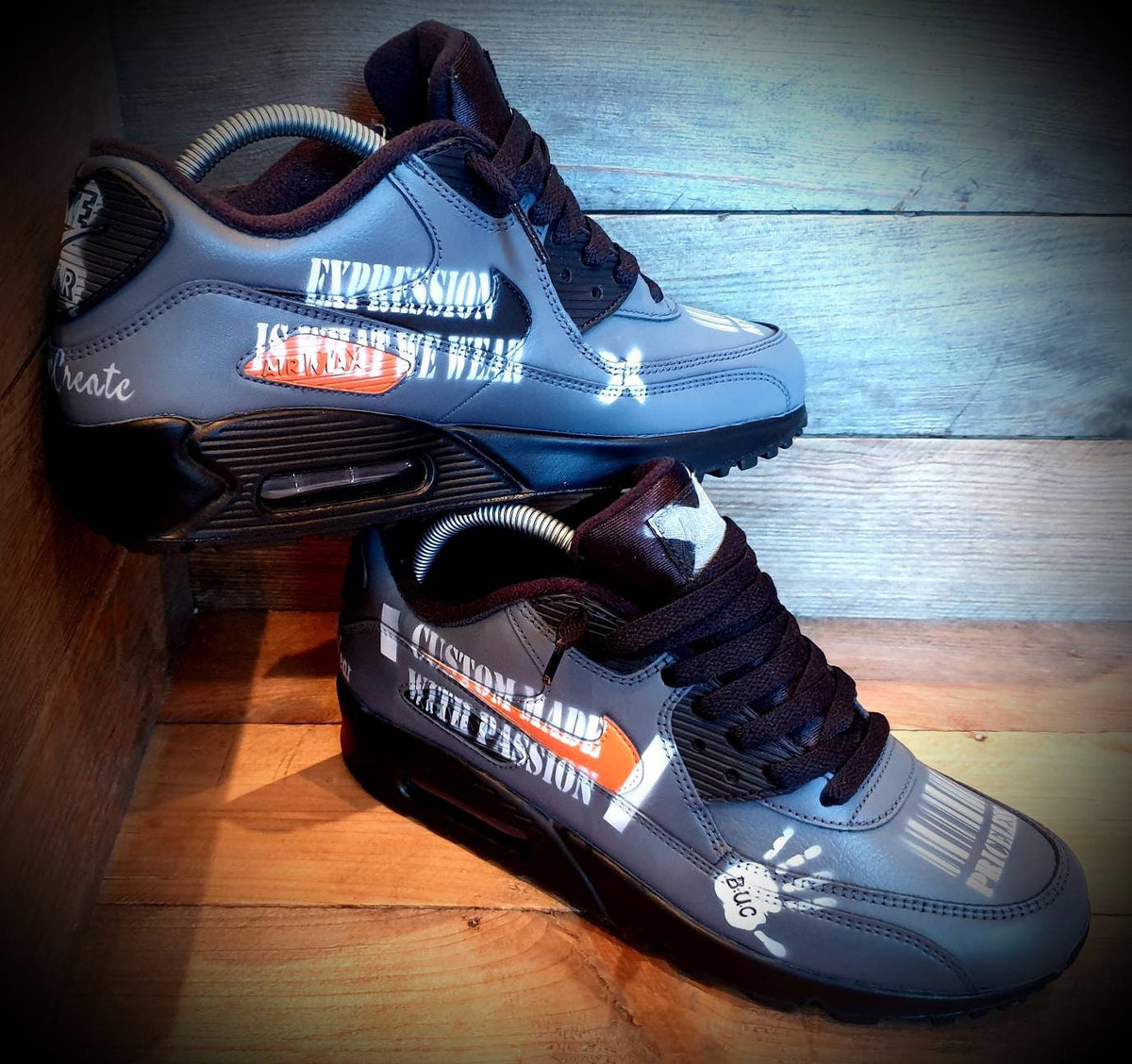 Custom Painted Air Max 90 - Grey Black Graffiti Trainers