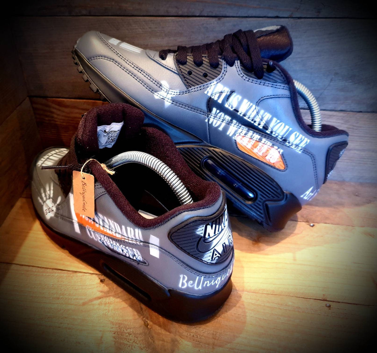 Custom Painted Air Max 90 - Grey Black Graffiti Trainers