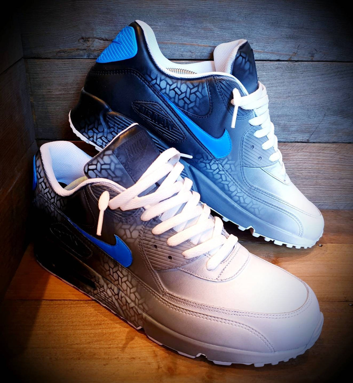 Custom Painted Air Max 90 - Neon Blue Black Graffiti Trainers