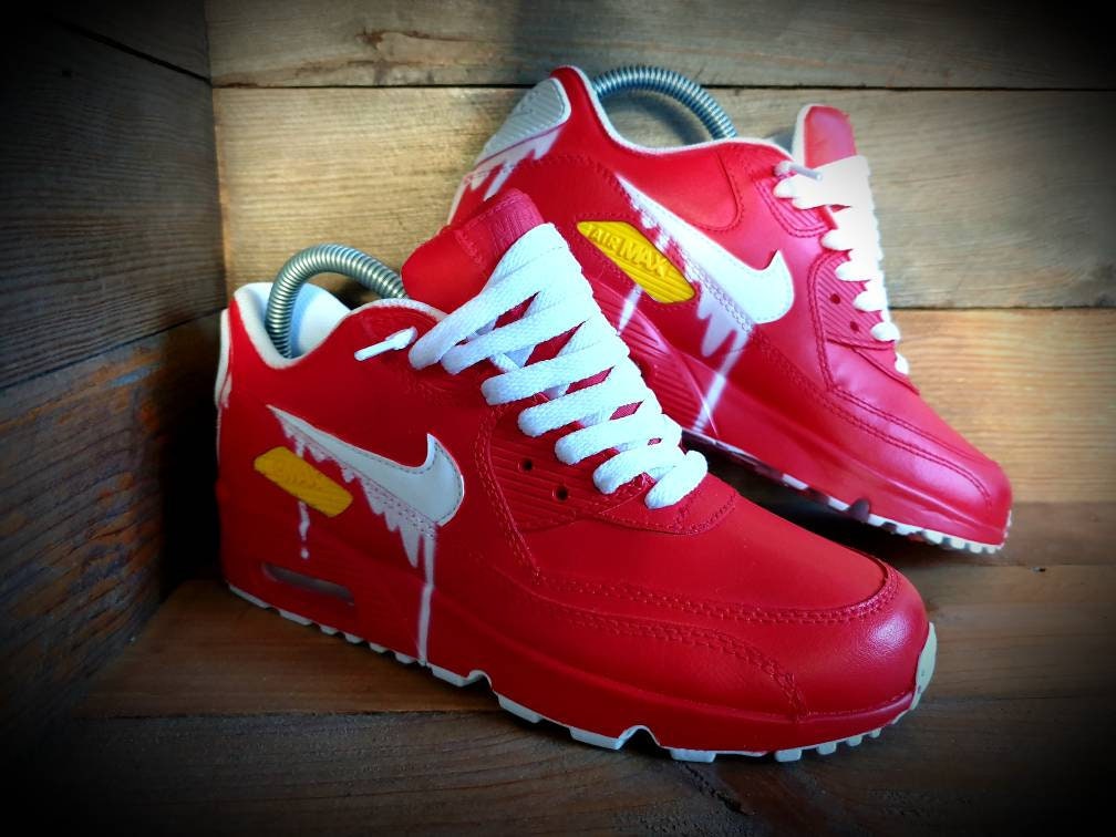 Custom Painted Air Max 90 - Red White Drip Trainers