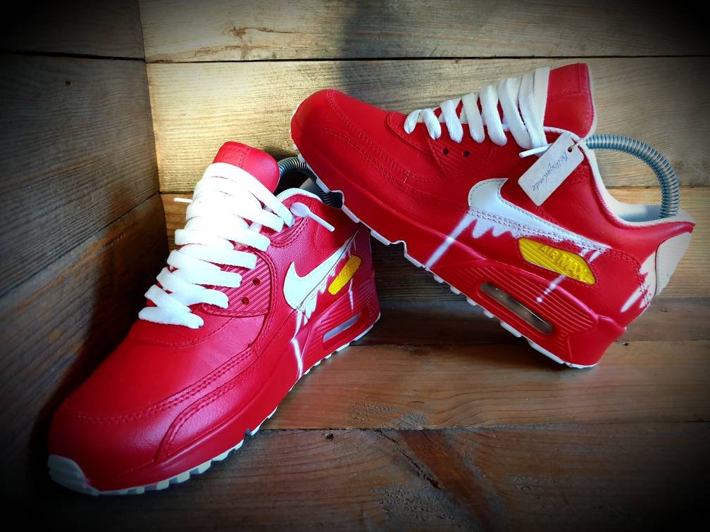 Custom Painted Air Max 90 - Red White Drip Trainers
