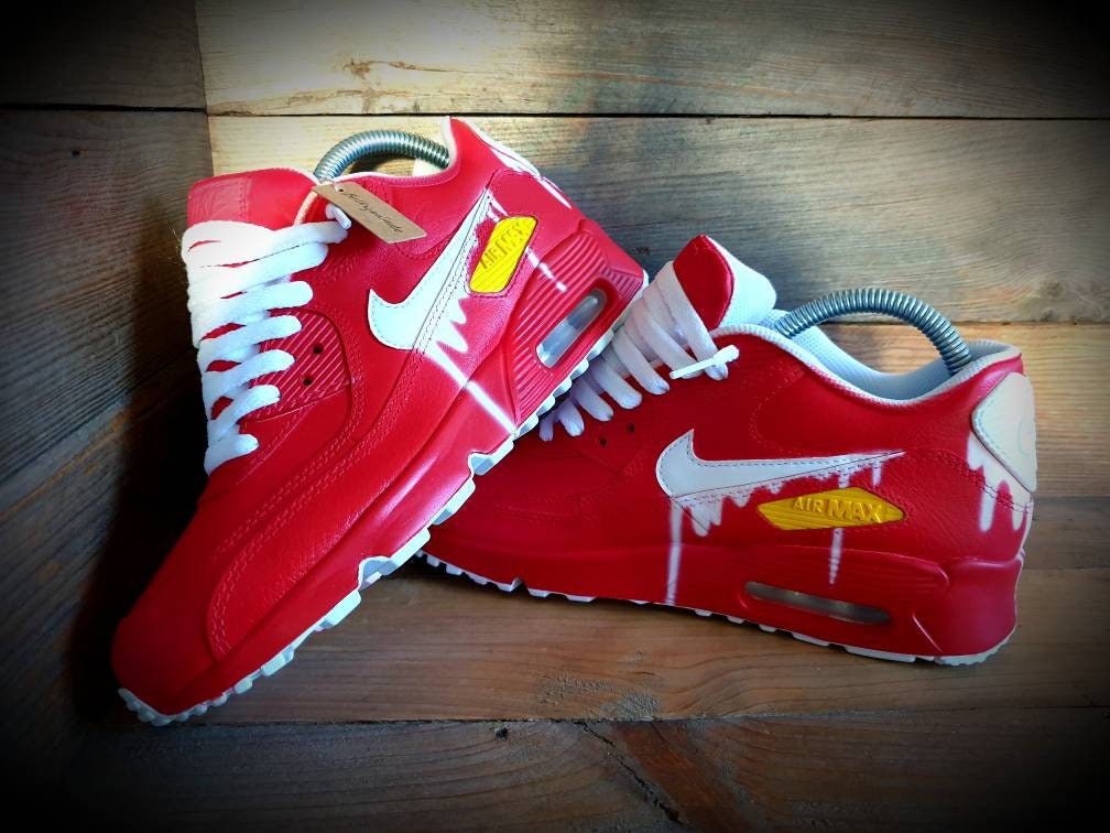 Custom Painted Air Max 90 - Red White Drip Trainers