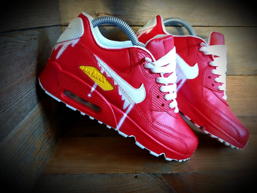 Custom Painted Air Max 90 - Red White Drip Trainers