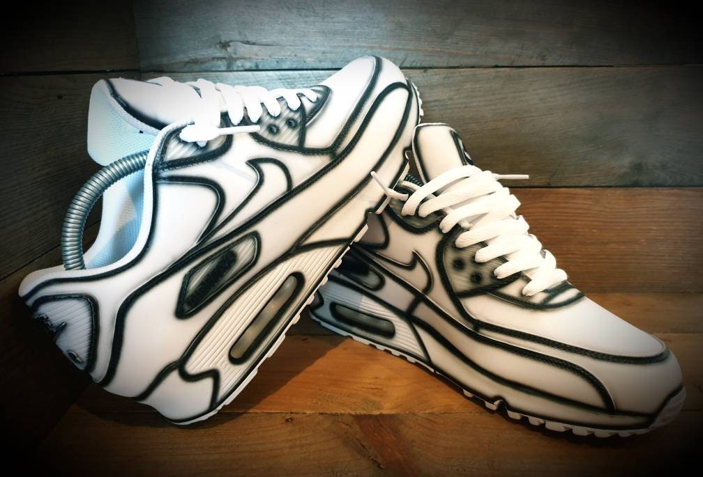 Custom Painted Air Max 90 - White Black Cartoon Trainers