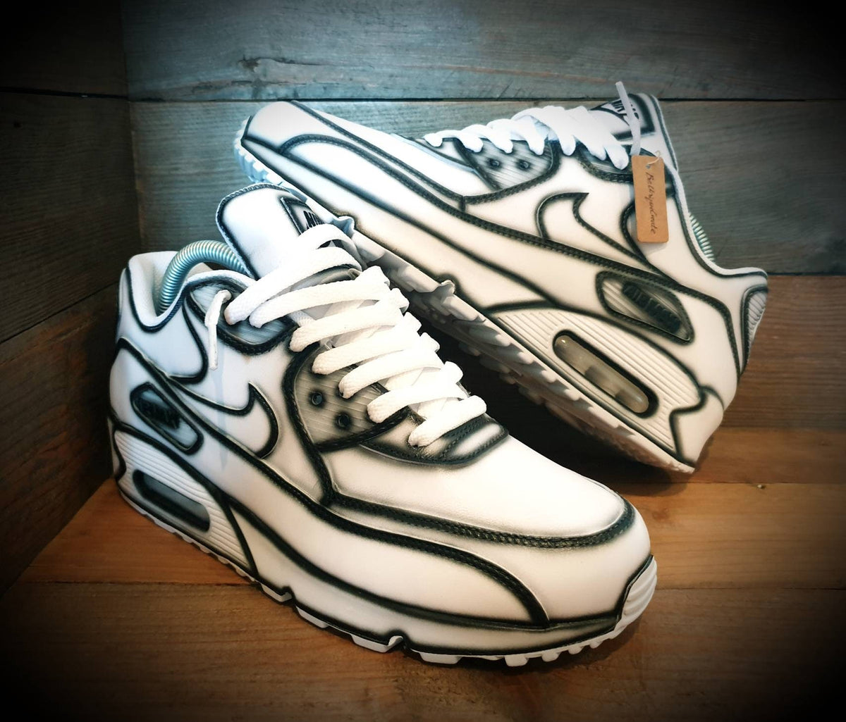 Custom Painted Air Max 90 - White Black Cartoon Trainers
