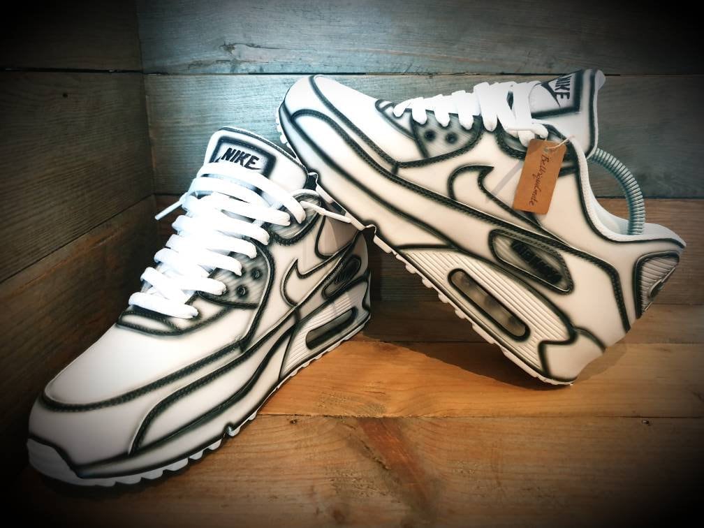 Custom Painted Air Max 90 - White Black Cartoon Trainers