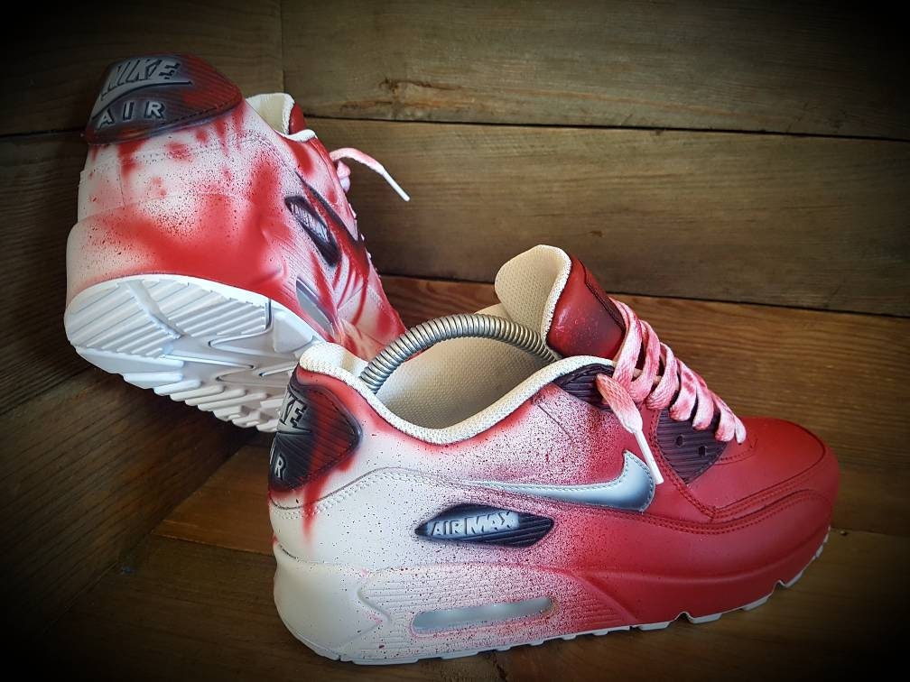 Custom Painted Air Max 90 - Red White Splatter Stained Trainers