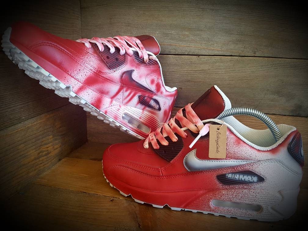 Custom Painted Air Max 90 - Red White Splatter Stained Trainers