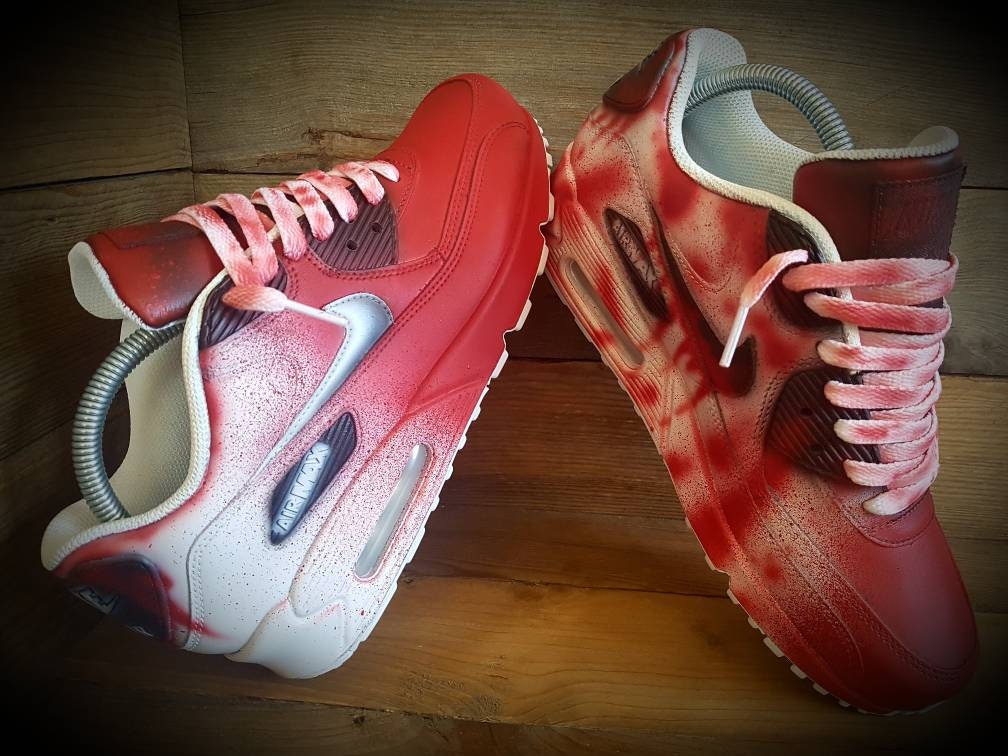 Custom Painted Air Max 90 - Red White Splatter Stained Trainers