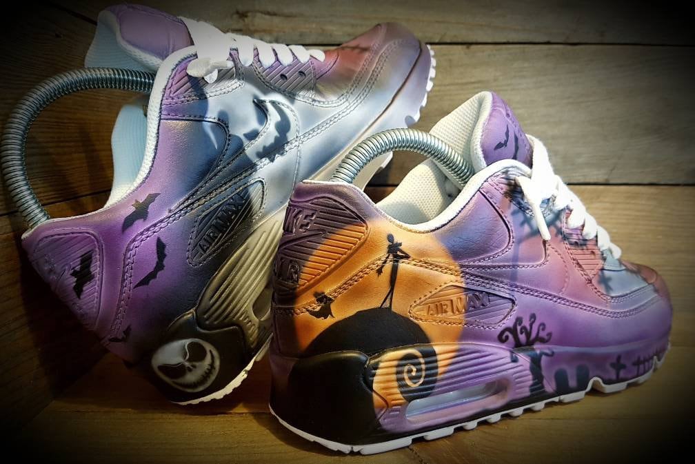 Custom Painted Air Max 90 - Nightmare Before Christmas Purple Pink Trainers