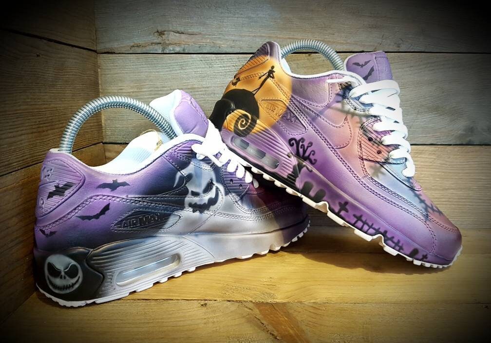 Custom Painted Air Max 90 - Nightmare Before Christmas Purple Pink Trainers