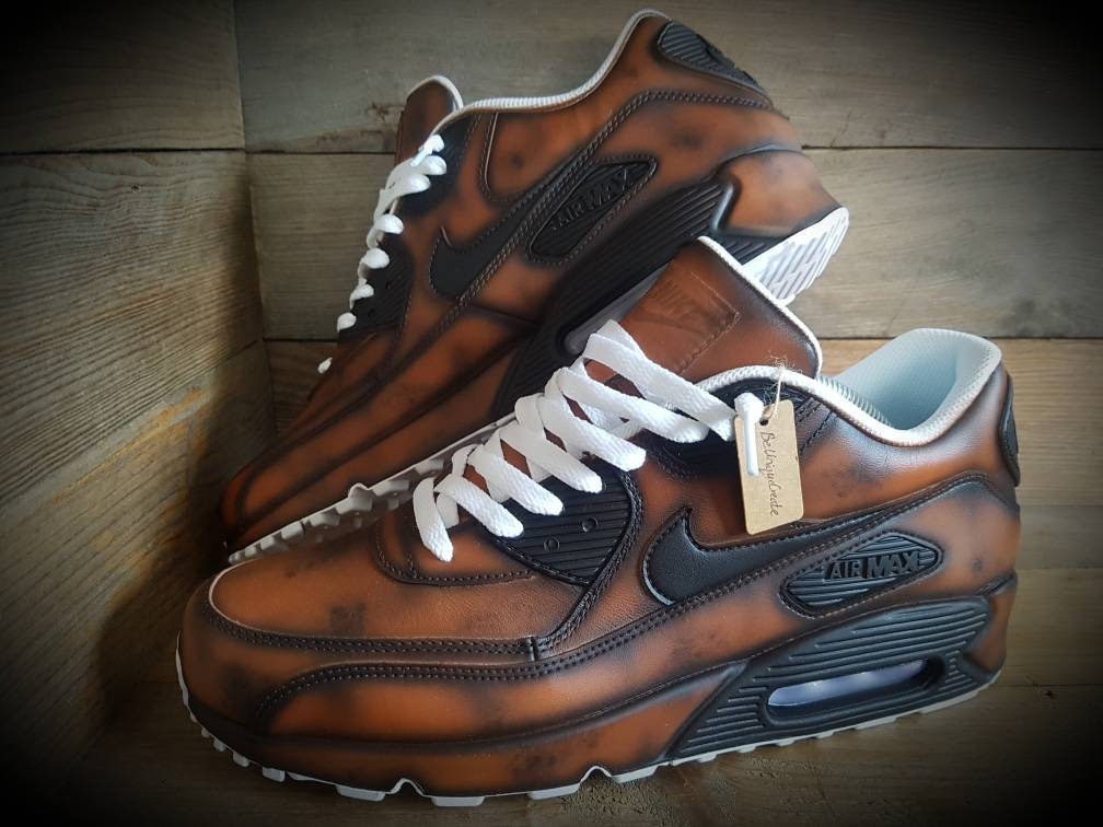 Custom Painted Air Max 90 - Brown Distressed Aged Leather Trainers