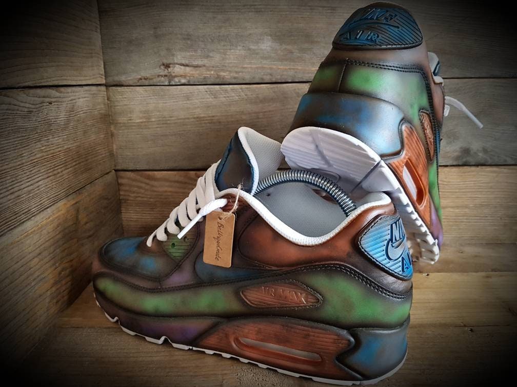 Custom Painted Air Max 90 - Distressed Vintage Blue Green Trainers