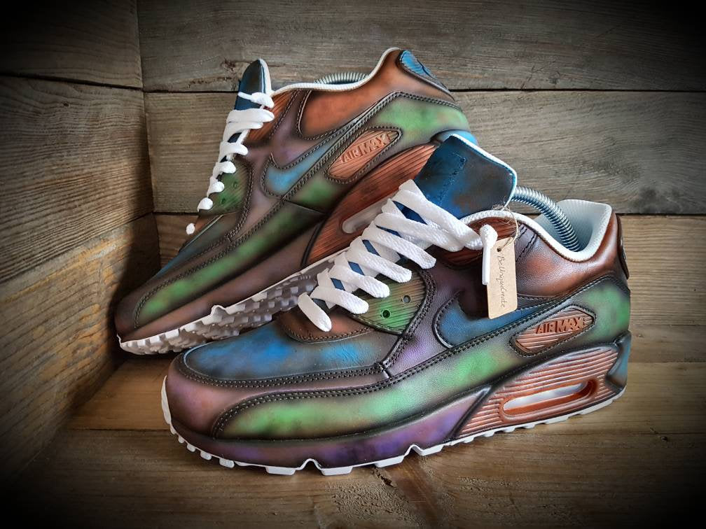 Custom Painted Air Max 90 - Distressed Vintage Blue Green Trainers