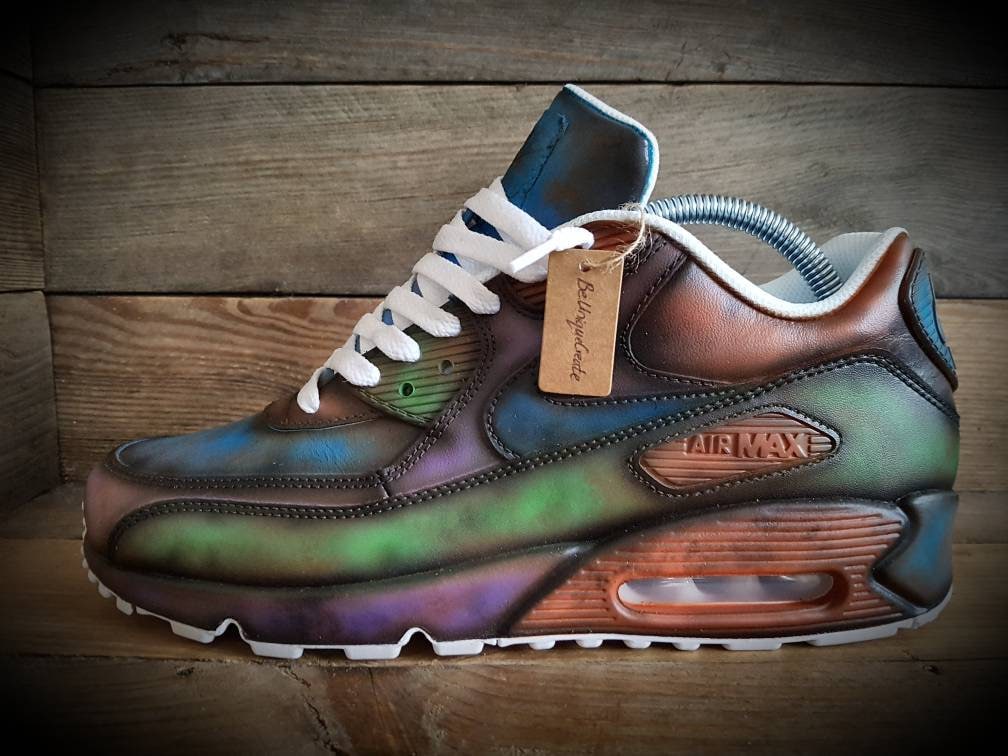 Custom Painted Air Max 90 - Distressed Vintage Blue Green Trainers