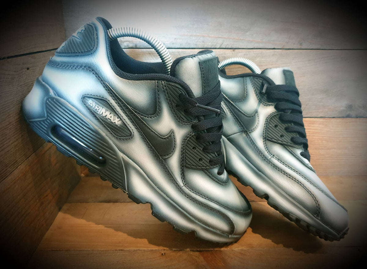 Custom Painted Air Max 90 - Black White Ghost Effect Trainers