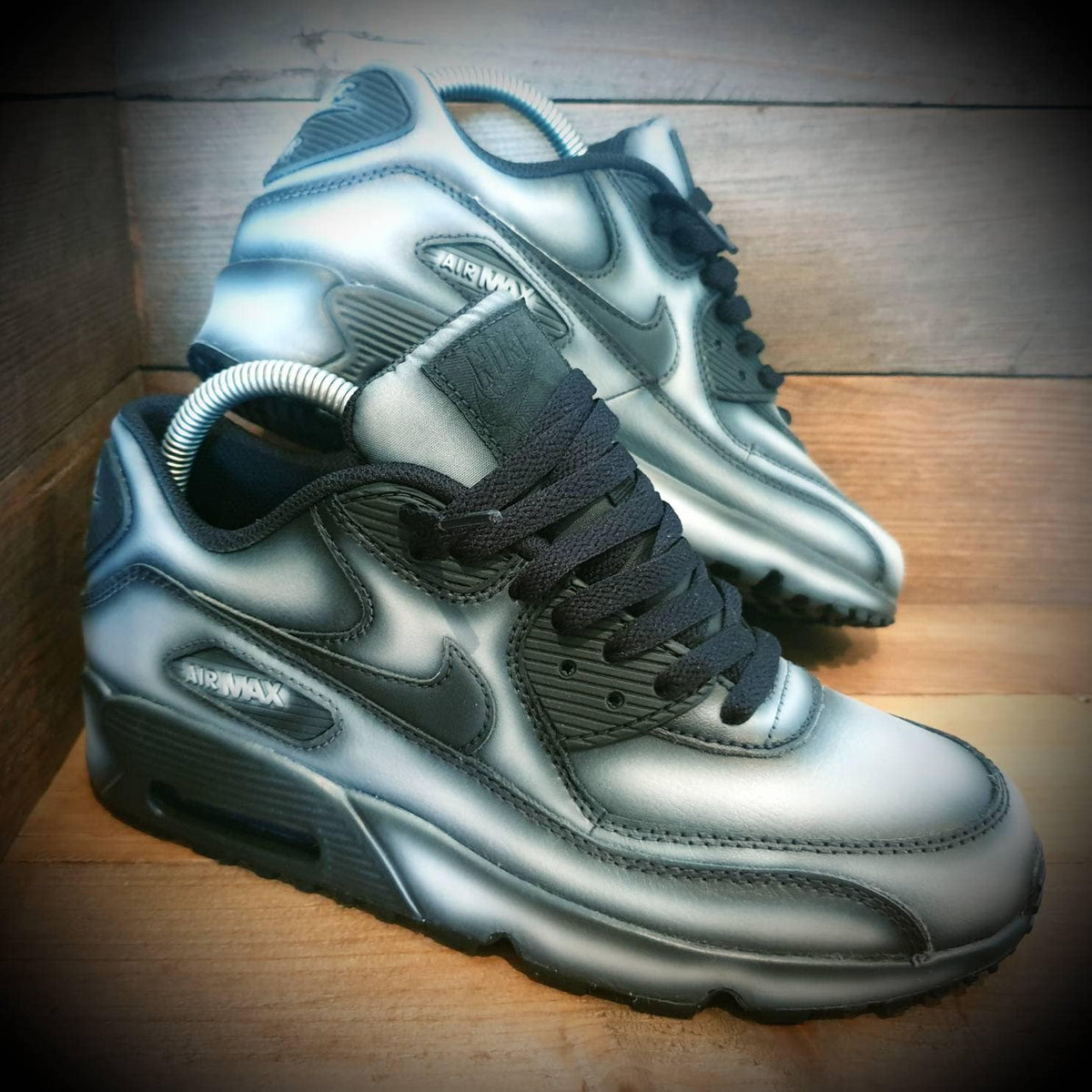 Custom Painted Air Max 90 - Black White Ghost Effect Trainers