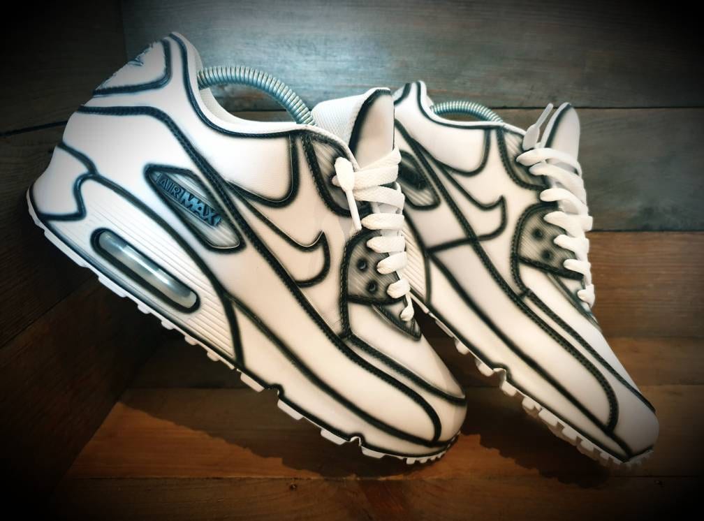 Custom Painted Air Max 90 - White Black Cartoon Trainers