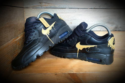 Custom Painted Air Max 90 - Black Gold Drip Trainers