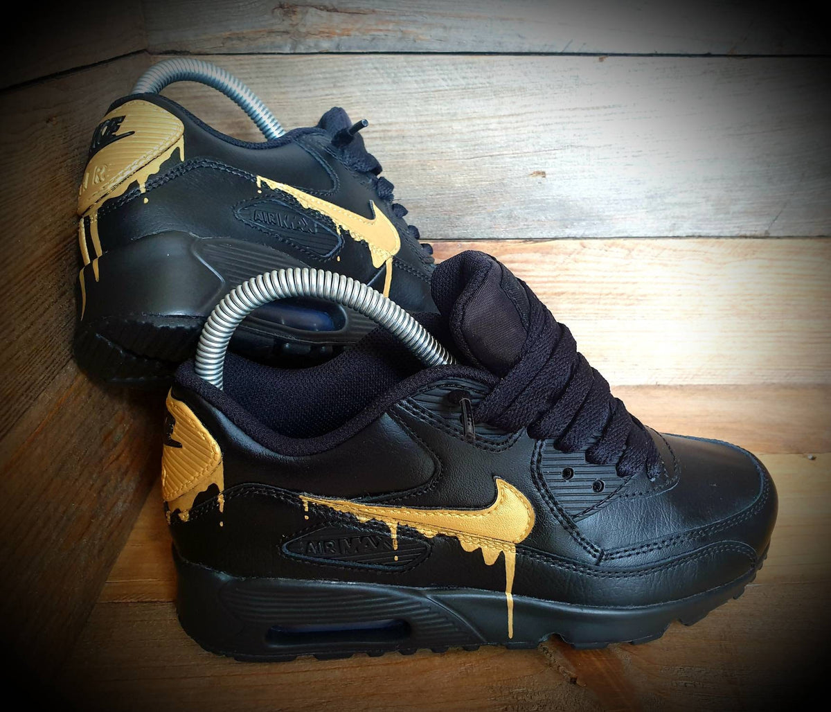 Custom Painted Air Max 90 - Black Gold Drip Trainers